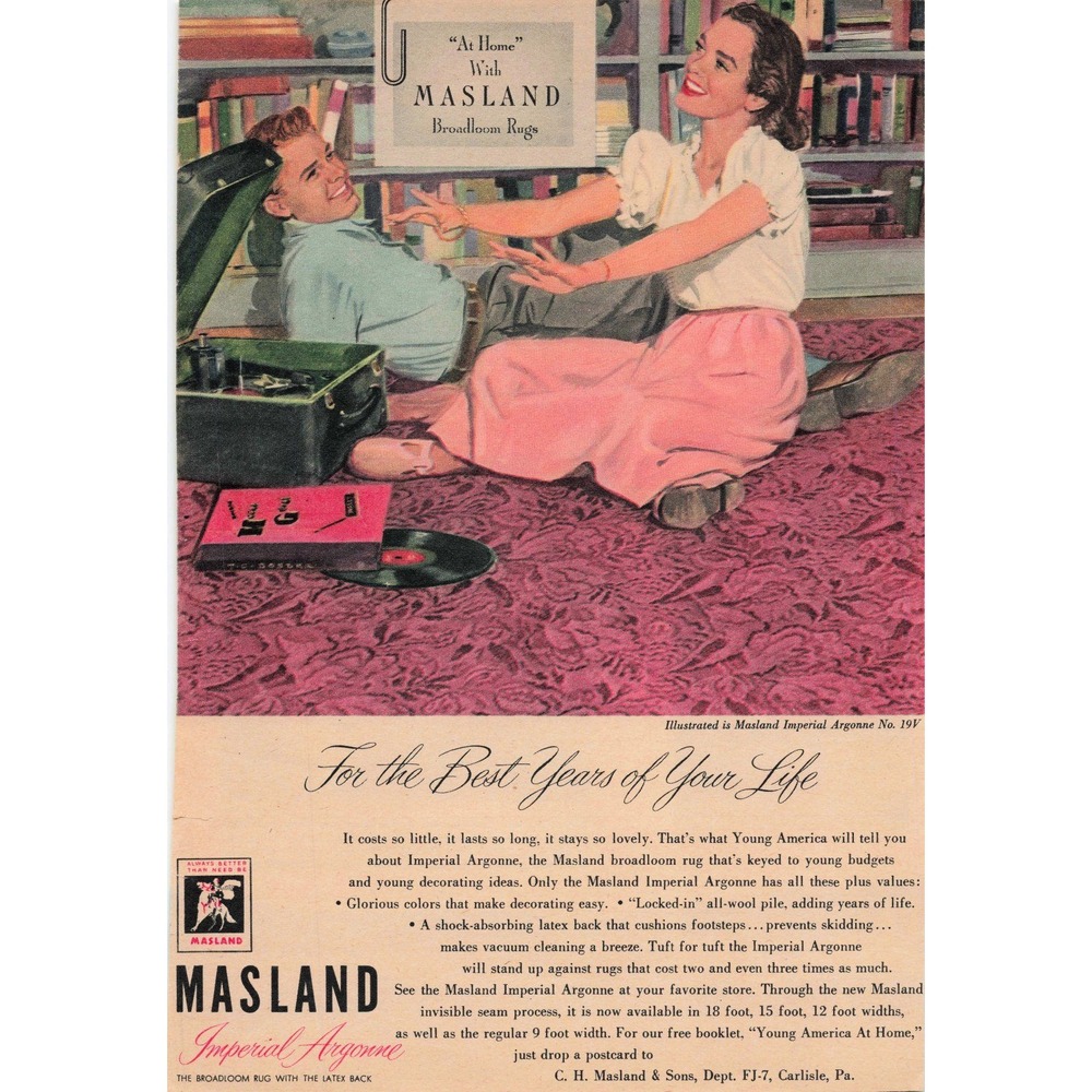 Vintage Masland Imperial Argonne Broadloom Rug Magazine Print Ad Home Decor Art - Picture 1 of 1